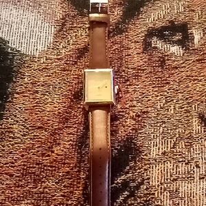 Elegant Brown Leather Square Men's Watch